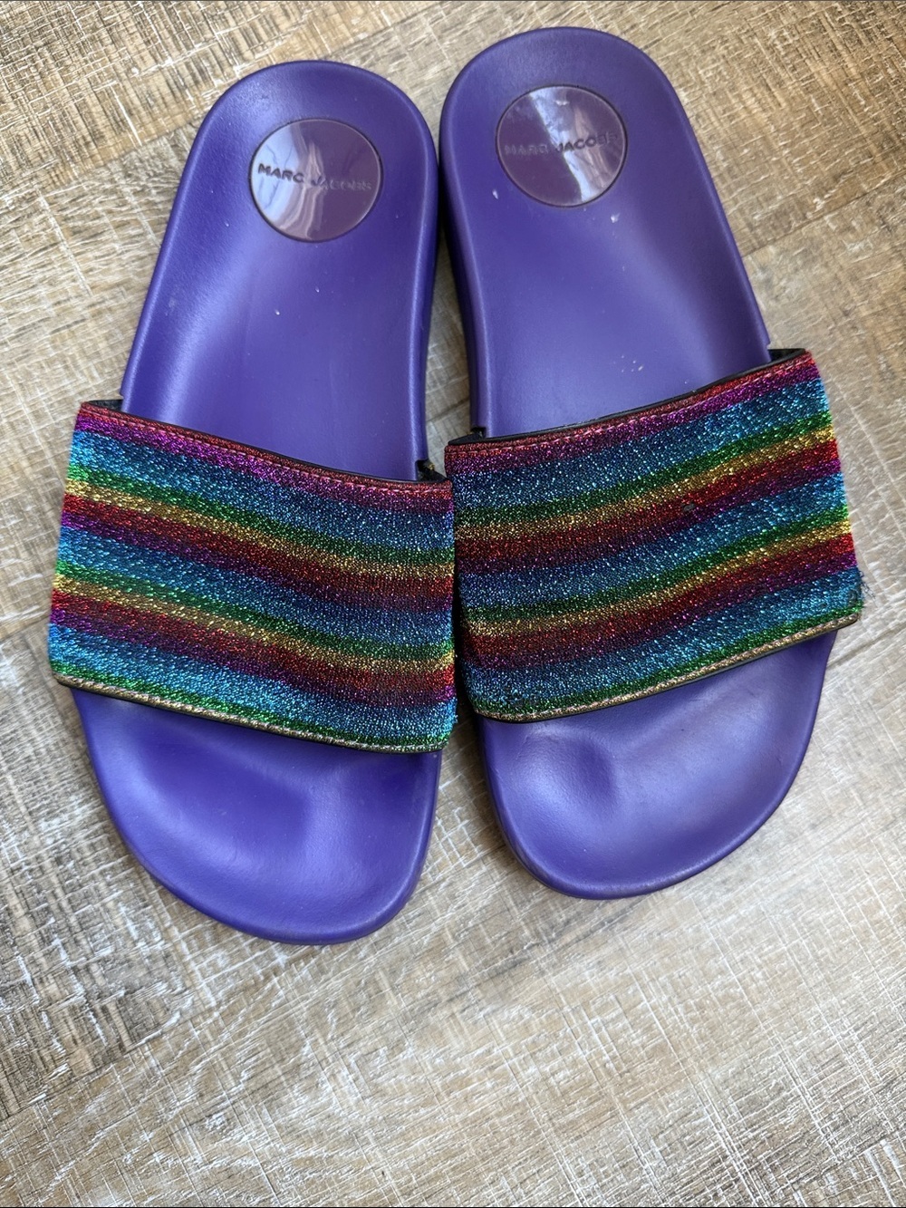 Marc Jacobs Purple Glitter Rainbow Strap Slide Sandals Size 7.5 - Picture 4 of 5